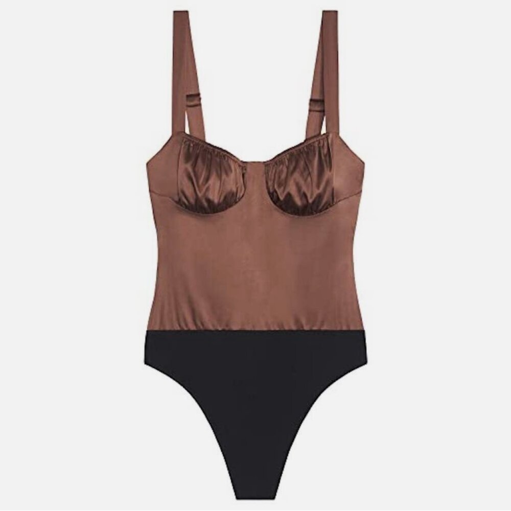 NWOT WeWoreWhat Ruched Cup Satin Tank Bodysuit